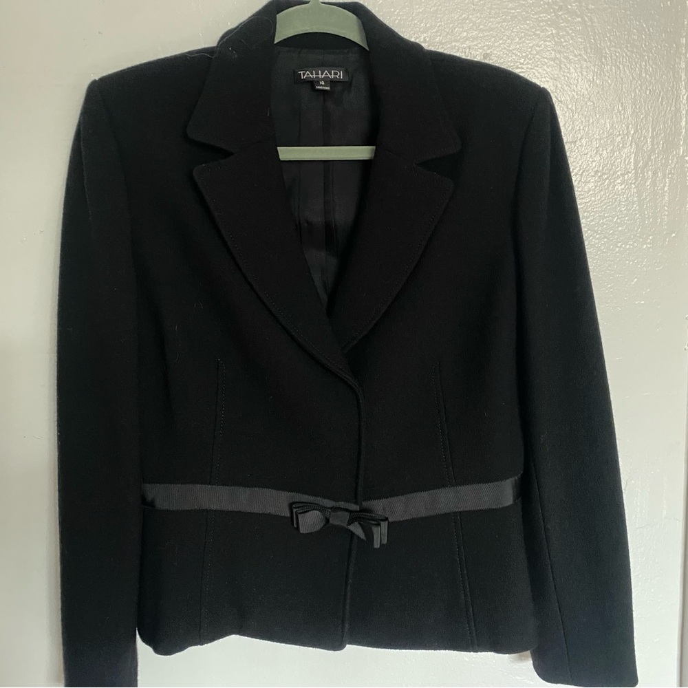 Tahari Black Tailored Blazer with Belt Detail